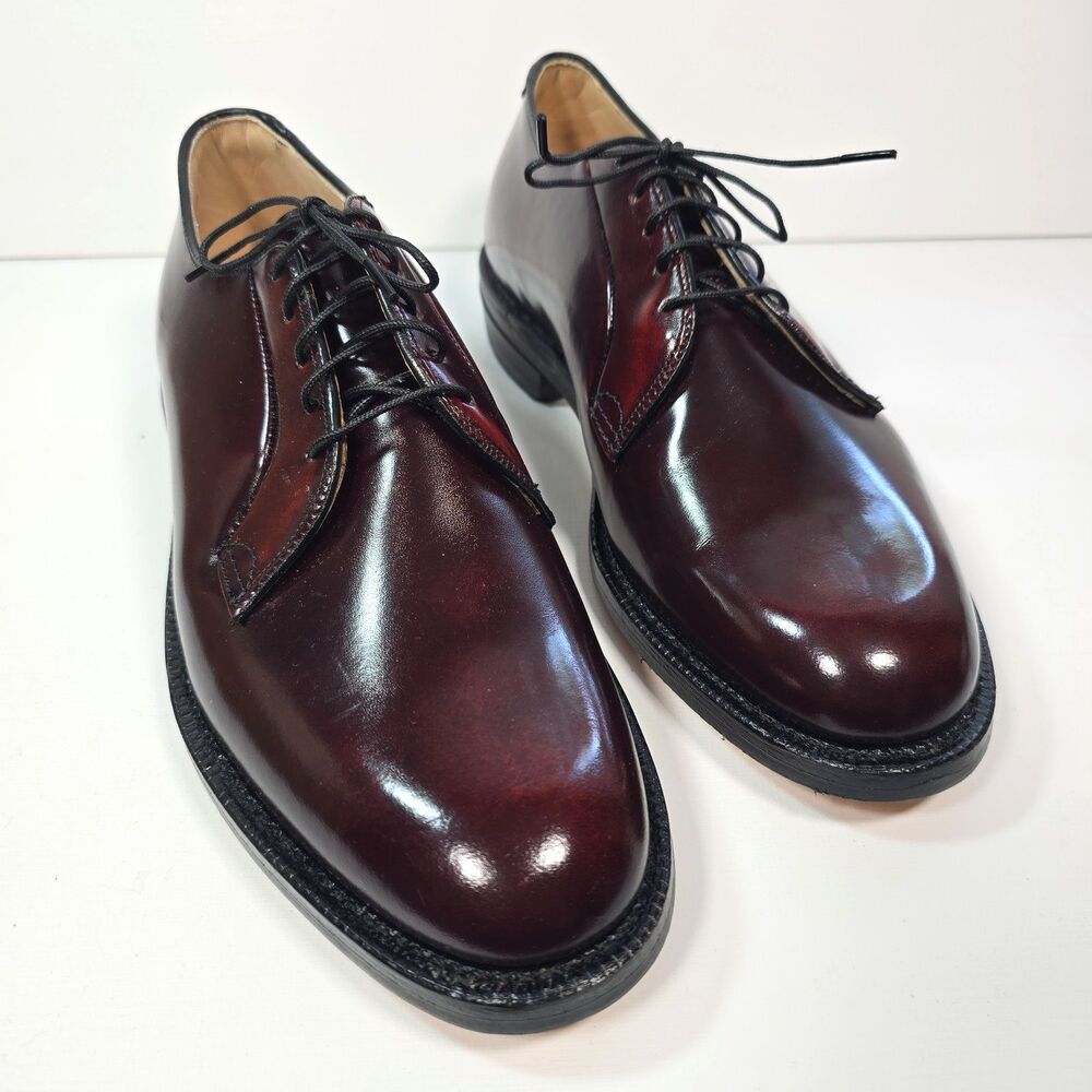 Johnston Murphy Men's 8.5 D Burgundy Leather Plain Toe Blucher Derby Dress Shoes